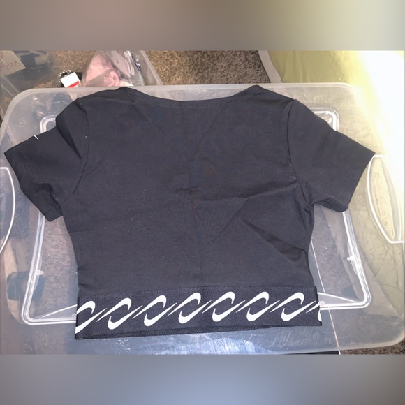 Nike Black Cropped Athletic Tee with Branded Swoosh Band - Picture 2 of 6